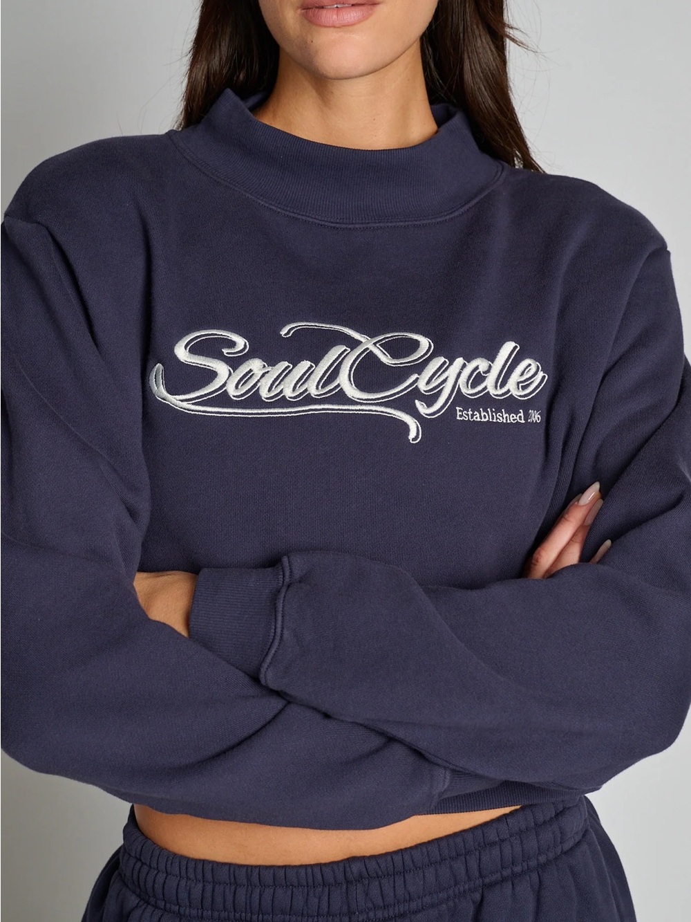 soulcycle Navy Embroidered Cropped Crewneck Sweatshirt